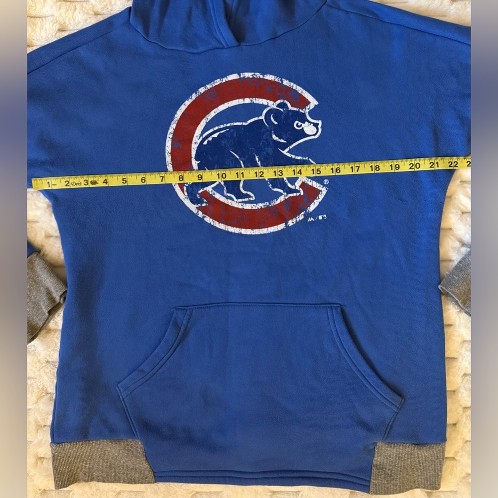 Majestic Threads Chicago Cubs Hoodie Women’s L Blue Gray Fleece Pullover - Picture 5 of 6